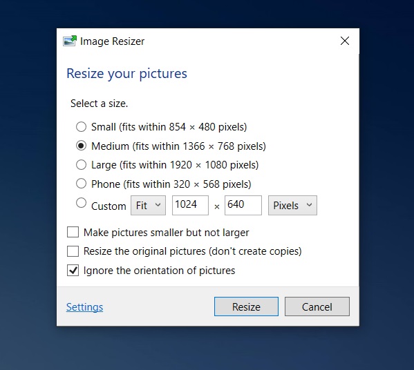 Configuración de Image Resizer en Microsoft PowerToys